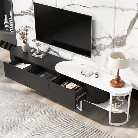 U-Can 67.7''-76.4'' Modern Extendable TV Stand for TVs up to 75 Inches, Entertainment Center Media Console with 3 Drawers, Metal Adjustable Legs for Living room