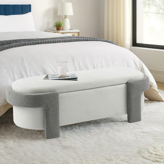 Large Versatile Storage Ottoman Bench: Spacious, Durable, and Stylish for Any Room ,White with light grey(51'*20'17')