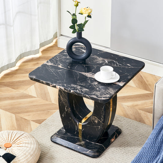 Modern Minimalist Black Marble-Patterned MDF Square Coffee Table. Add a quiet and cozy atmosphere to your home.Black,MDF coffee table,Density Board Sticker,Side table.